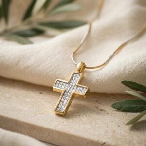 Δίχρωμος γυναικείος σταυρός με ζιργκόν product image