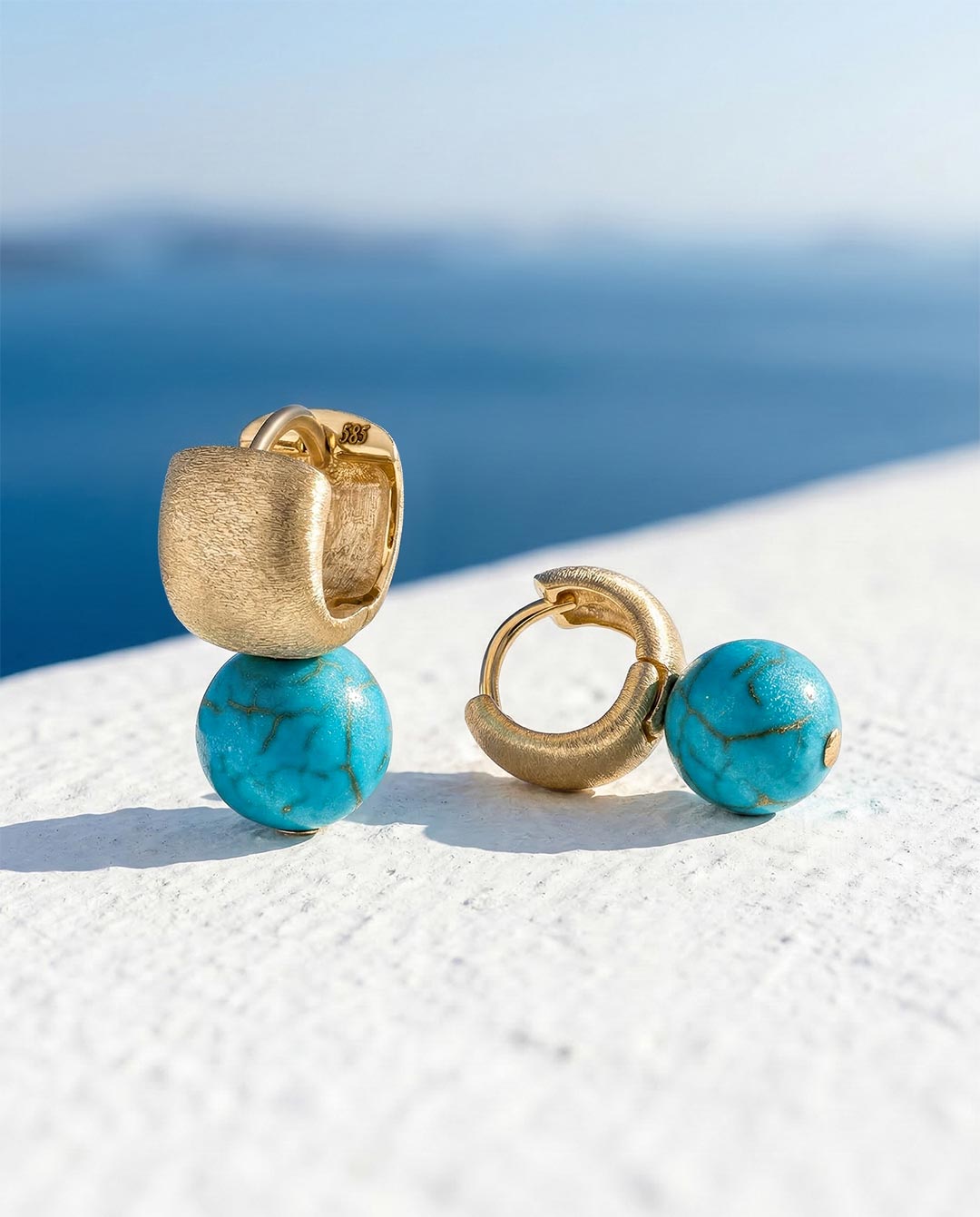 Σκουλαρίκια κρίκοι δύο σε ένα με τιρκουάζ product image