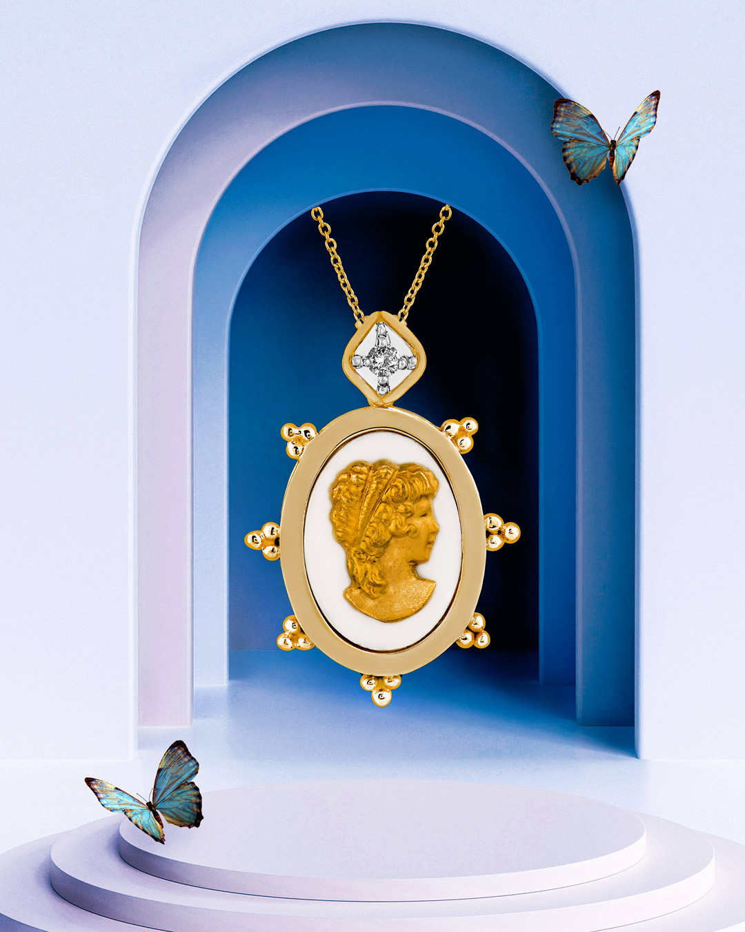 Χρυσό μενταγιόν κοπέλα με cameo αισθητική product image